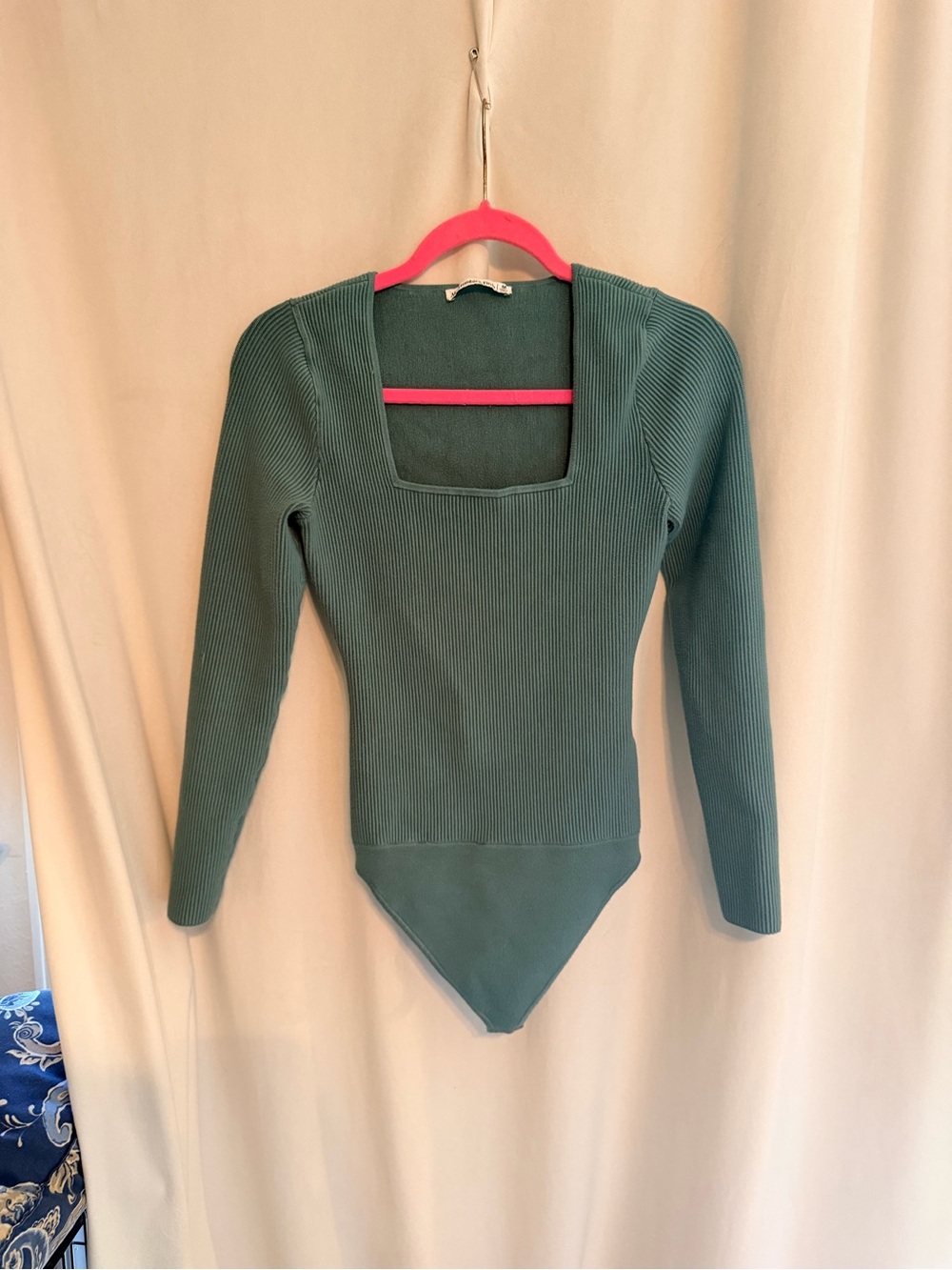A&F Ribbed Square Neck Long Sleeve Bodysuit - Teal Green